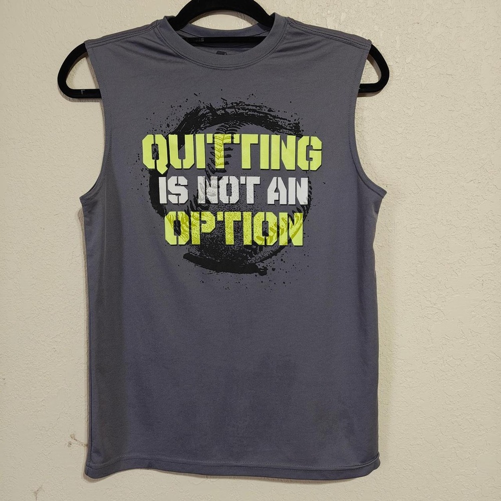 Starter Boys XL 14-16 Gray Quitting Is Not An Option Sleeveless Athletic Shirt